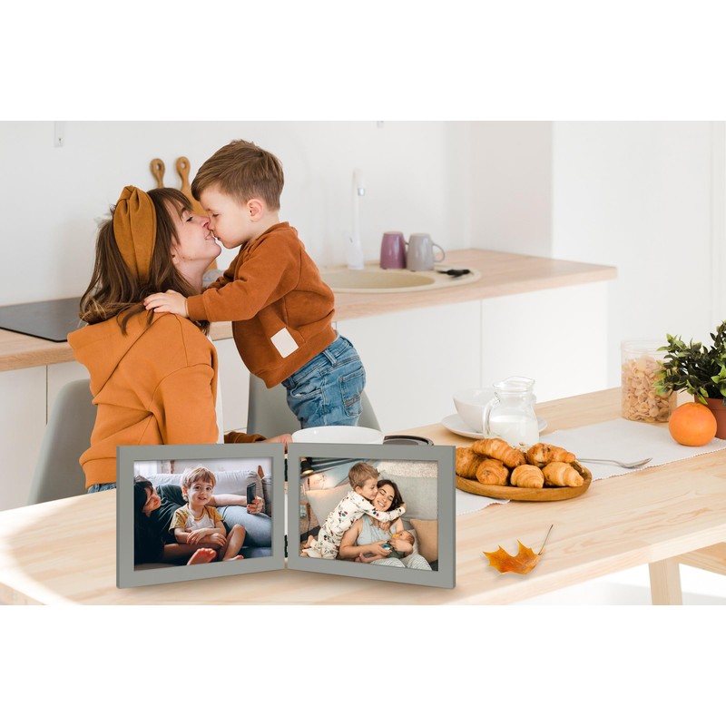 JD Concept Double 4x6 Horizontal Combo, Grey Wood Picture Frame,
