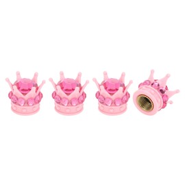 A ABSOPRO Tire Valve Stem Caps 12.8x15.8MM Car Wheel Valve Cap ABS Pink Rose Red Faux Crystal Crown Style for Car Bike Motorcycle Truck Anti Crash Tyre Valve Stem Cover Valve Dust Cap 4 Pcs