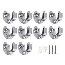 LIKERAINY Stainless Steel Round Tube Bracket for Cupboard Rail 32 mm U-Shape Wardrobe Rail Holder Clothes Rail Rod Holder Tie Rod End Bracket with Screws Pack of 10