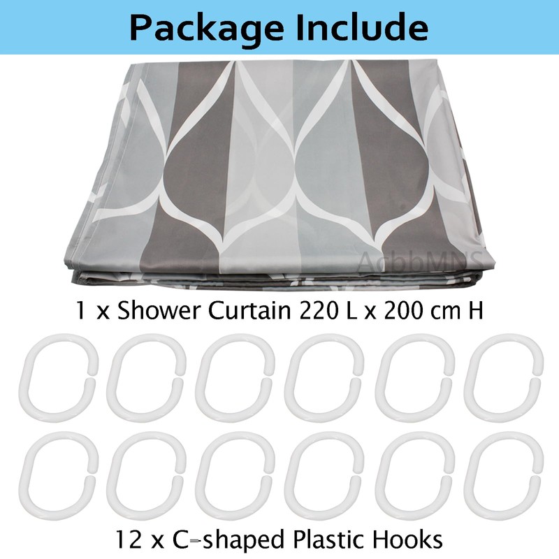 AcbbMNS Shower Curtain with Grommets and 12 Hooks, 220 x