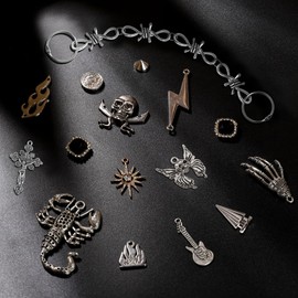 Neng-Q - Juego de 30 dijes de diamantes góticos Y2K con cadenas, accesorios de púas para hombres y mujeres, aleación, Circonita cúbica