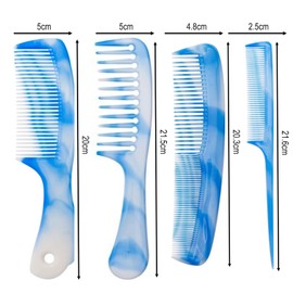 4 Piece Light Blue Hair Comb, Hair Comb Set for Men and Women, Wide Tooth, fine Tooth, Rat Tail, Double with fine and Wide Teeth