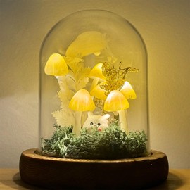 Mushroom Lamp, Decor LED Light in Glass Dome with Base for Home Bedroom Decor Birthday with Birthday Valentines Anniversaries Gifts Box (Yellow)