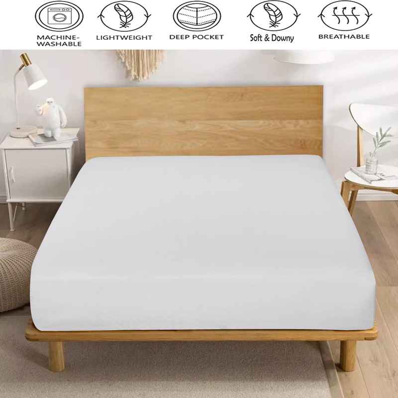White Double fitted sheet Non-iron, Soft, Plain 200TC polycotton bottom