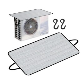 Air Conditioner Outdoor Unit, 1 Cover, Outdoor Unit, Sunshade, Outdoor Unit Heat Shield Sheet (Approx. 18.5 x 37.4 inches (47 x 95 cm), 2 Plastic S-shaped Hooks, Aluminum Film, Direct Sunlight, Heat