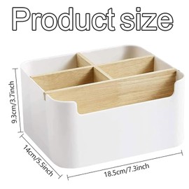 Leonshco Desk Organiser, 5 Compartments Wooden Office Organiser, Removable Storage Box, Multifunctional Desk Organiser for Storing Cosmetics, Stationery, Office Supplies (White)