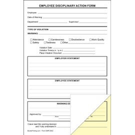 Becks Printing Employee Disciplinary Action Forms 2 Part Carbonless Paper - Pack of 250