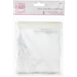 Anitas 120 x 120 mm Plastic Card Bag with 25 mm Lip, Pack of 50, Transparent