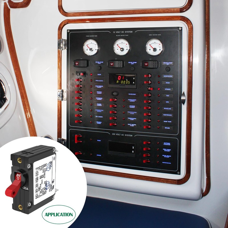A-Series 25A Boat Circuit Breaker Magnetic with Red Toggle AC/DC