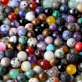 QINJIEJIE Natural Multicoloured Beads Pack of 100 8 mm with Hole Gemstone Crystal Beads for Crafts Round Multicoloured Beads for Bracelets Adults DIY Necklace Jewellery Making