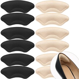 6 Pairs Comfowner Heel Cushion Pads, Comfort Shoe Grips Snugs for Big Shoes Loose Shoes Heel Blisters and Heel Pain, Heel Protectors Liners for Men and Women Black+Beige
