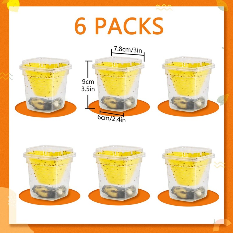 6 Pack Reusable Fruit Fly Trap, Non-Toxic Fruit Fly Catcher,