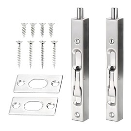 2pcs Door Flush Bolt Latch Slide Lock, 304 Stainless Steel Brushed Slide Latch Concealed Door Bolt Security Lever Action, Stainless Steel Brushed Slide Latch for Wooden Doors (6“ /15.24cm in Length)