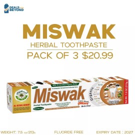 Al Riyan ORGANIC MISWAK HERBAL Toothpaste- AL RIYAN 10 in 1 Natural Fluoride-free, 3-pack