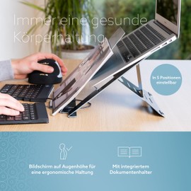 R-GO Riser Document, Laptop Stand with Document Holder, Adjustable Laptop Riser for Office or Home, Ultra Thin Aluminium, Compatible with Laptops (10-22 Inches), Black