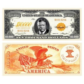 (5) $10,000 Gold Certificate Bills with Bonus “Thanks a Million” Gift Set