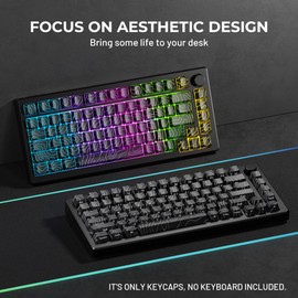 HITIME XVX Shine Through Keycaps with IMD Tech, Custom Topographic Keycaps 60 75 100 Percent, Black Keycap Set Lines Backlit, OEM Profile Keycap, Side Printed Keyboard Keycaps for Mechanical Keyboards