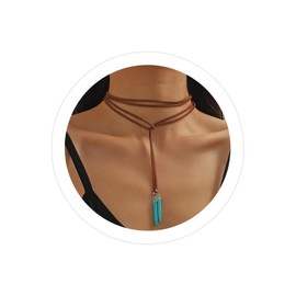 INENIMARTJ Suede Choker Necklace for Women Boho Black Brown Suede Necklace Layered Y-shaped Long Chain Wrap Necklace Jewelry, Zinc, No Gemstone