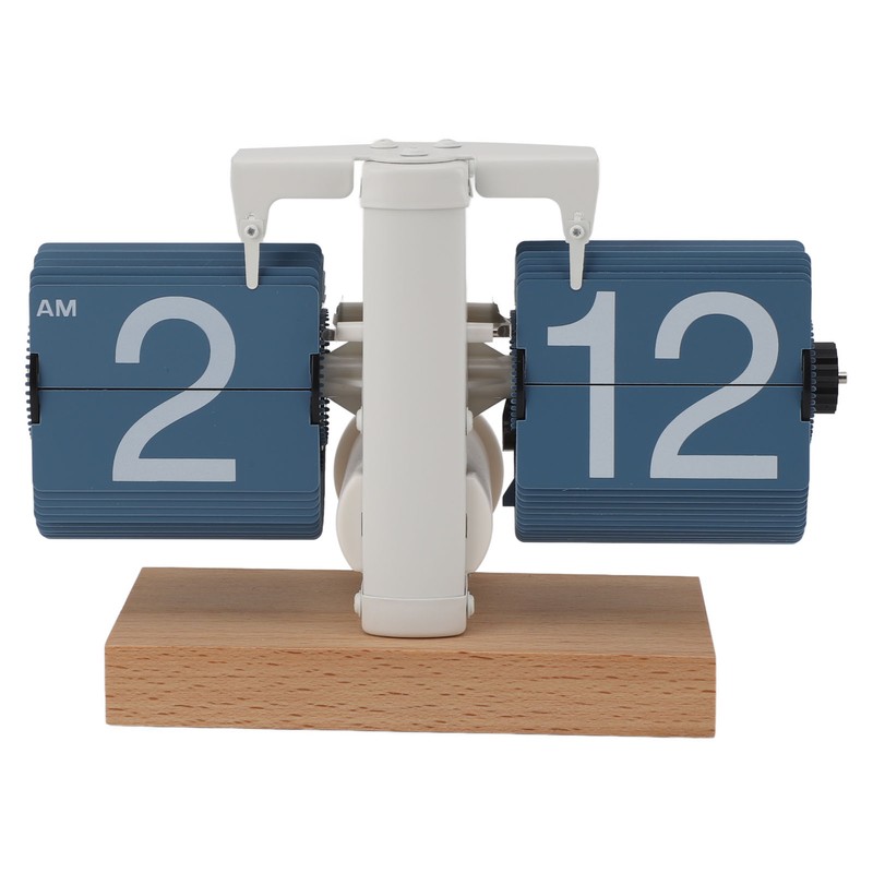 Flip Desk Clock Auto Mechanical Flip 12H AM PM Wood
