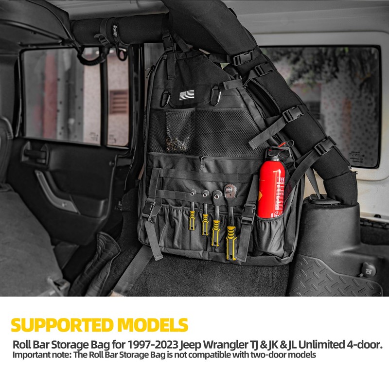 NKCELL POWER Wrangler Roll Bar Storage Bag Compatible with 1997-2023+