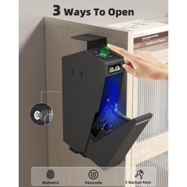 SOOWAY Biometric Gun Safe for Pistols, Single Mount Bedside Pistol Safe Fingerprint Quick Access Drop Down Gun Lock Box for Vehicle Nightstand, Bed, Desk