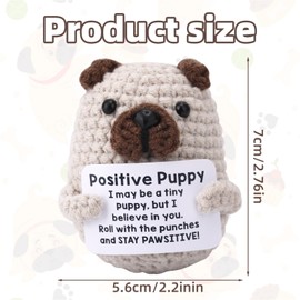 TOYMIS Positive Pug, Adorable Hand Knitted Puppy Doll with Inspirational Card, Emotional Plush Gifts for Positive Support for Animal Lovers & Best Friends