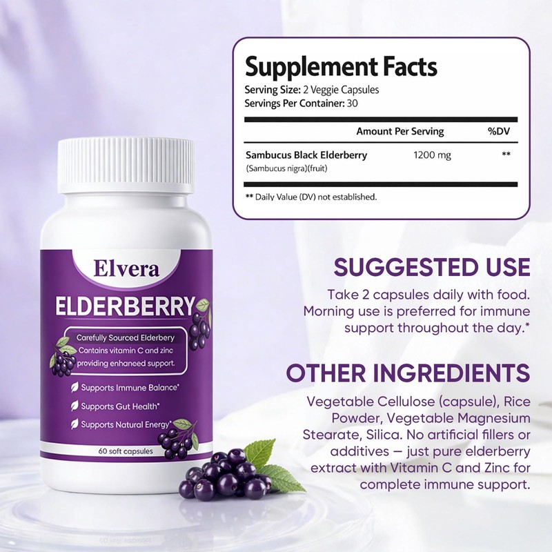 ELVERA Elderberry Gut Support | 1200mg Elderberry Extract, Vitamin C,
