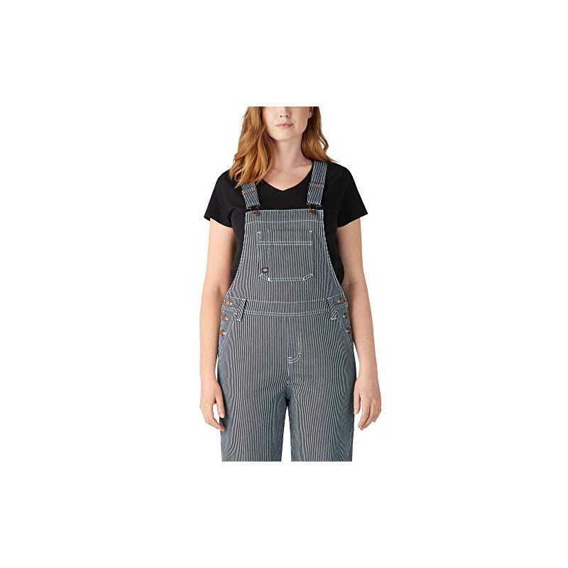 Dickies Women's Hickory Stripe Boyfriend Bib Overalls, Stonewashed Hic