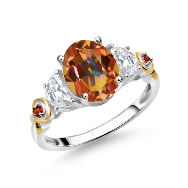 Gem Stone King 925 Silver and 10K Yellow Gold 3-Stone
