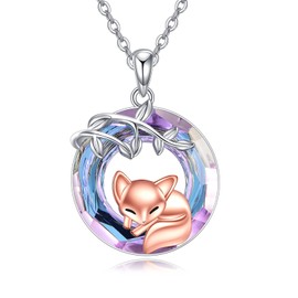 ONEFINITY Fox Necklace for Women 925 Sterling Silver Fox Pendant Necklace with Crystal Animal Fox Jewellery Gift
