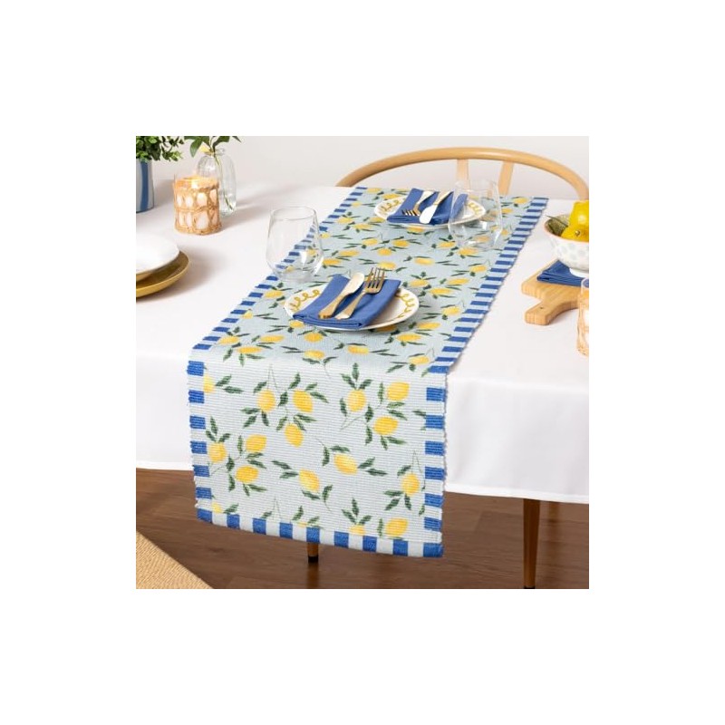 furn. Lemons Large Indoor/Outdoor Table Runner, Blue