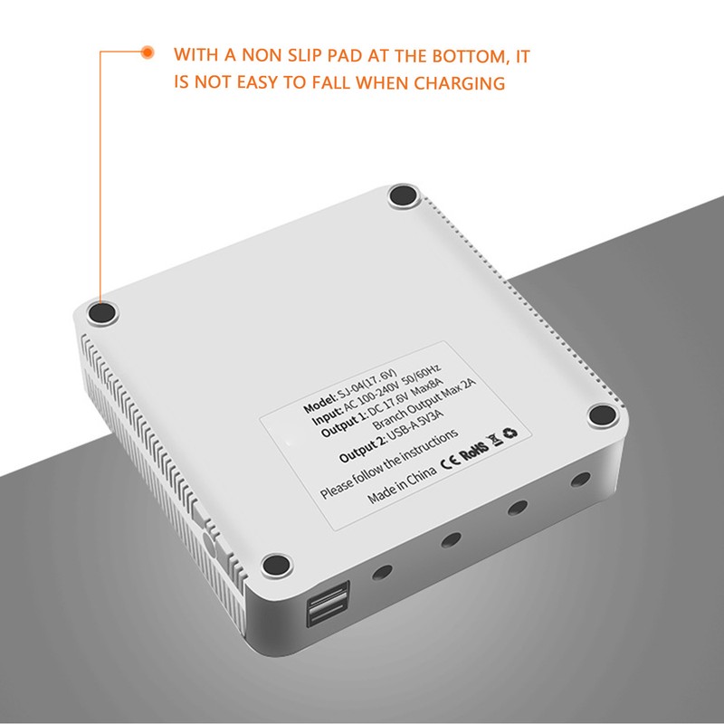 Intelligent Battery Charger with 4 Battery Ports 2 USB Ports