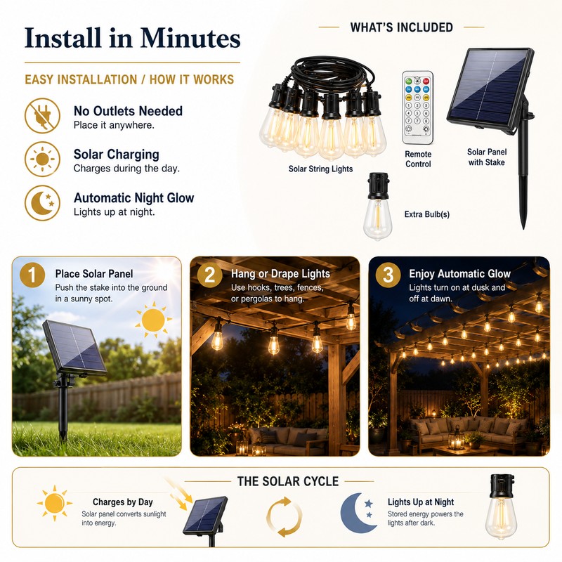 Solar String Lights for Outdoor Décor – Shatterproof Waterproof Patio