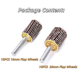 Ruimou 16 mm, 20 mm flap discs for grinding, 1/4 inch shaft flap wheels for drill removing and polishing rust paint, 80 grit, 20 pieces