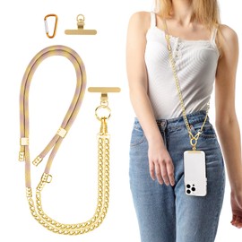 OIAWH Crossbody Phone Lanyard, Adjustable Multicolor Braided Phone Strap and Phone Chain Strap Combination, Sturdy Metal Buckle and 360° Rotatable Phone Tether Tab, Purple Yellow