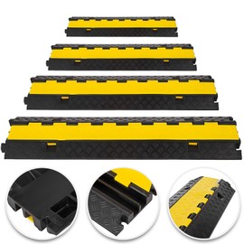 Happybuy 4 Pack Rubber Cable Protector Ramp, 2 Channel, Heavy Duty 66000lbs Load Capacity, Cable Cover for Driveway, Hose, Cord, Speed Bump, Protective