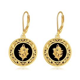 Black Onyx Drop Earrings for Women Sterling Silver 18K Yellow Gold Plated Filigree Black Onyx Dangle Leverback Earrings Jewelry Gifts