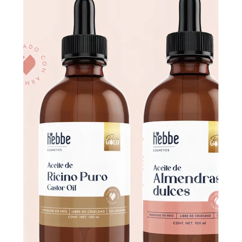 Aceite Orgánico Ricino Almendras Puro Hebbe Cosmetics Crecimiento Cabello 200ml