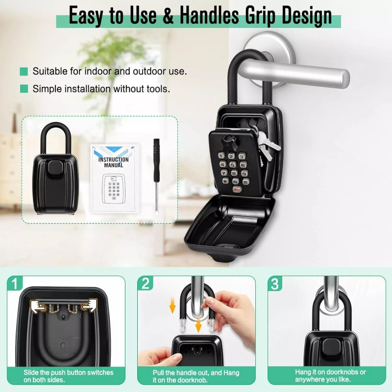 Unbranded Portable Key Lock Box with Push Button Wall Mounted