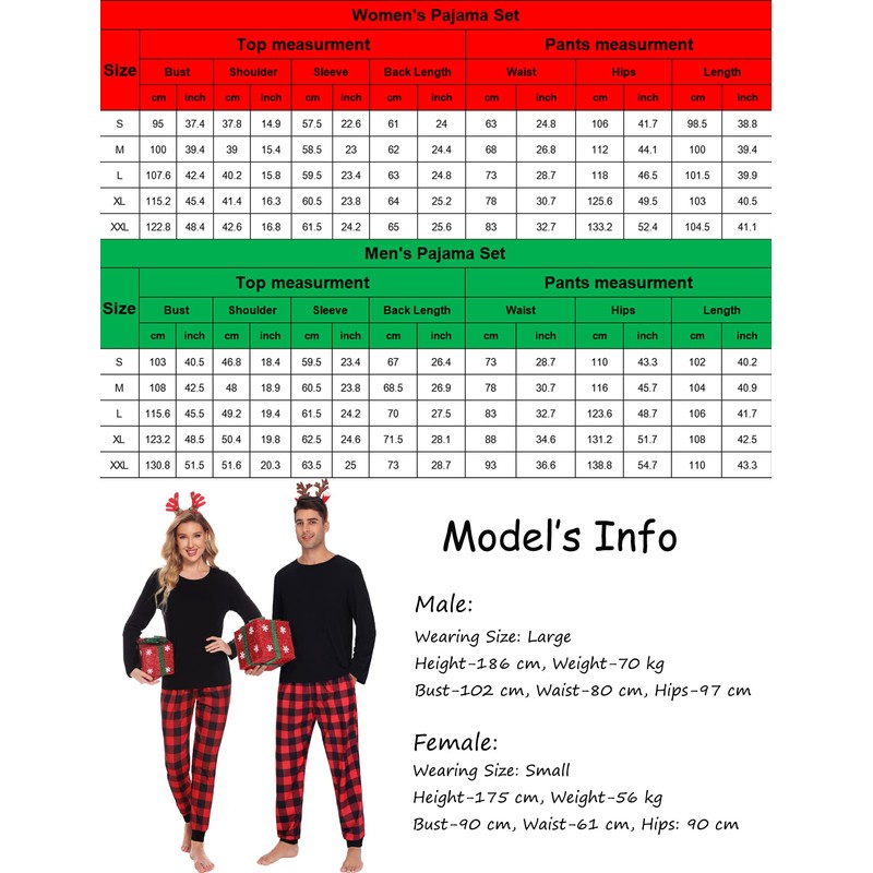 SWOMOG Christmas Pajamas for Women Men Long Sleeve Black Pull