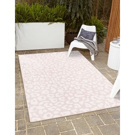 Unique Loom Outdoor Safari Collection Area Rug - Leopard (9' x 12' 2" Rectangle, Pink Ivory/ Ivory)
