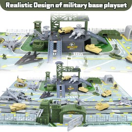 CORPER TOYS - Juego de base militar con tanque del ejército, avión, avión de combate, mini cifras de acción para hombres del ejército, mapa de juego con accesorios de vehículos, juguetes del ejército
