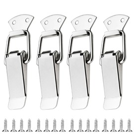 4 Pack Stainless Steel Spring Loaded Toggle Latch, Silver Catch Hasp Clamp Clip Lock with 304 Stainless Steel Screws for Cabinet, Wooden Case, Box, Chest (No locking hole, Medium/4pcs)