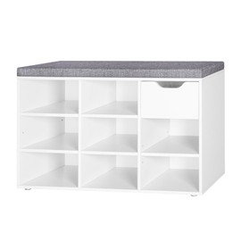 DINZI LVJ Shoe Bench,Entryway Storage Bench with Drawer and 8 Cubbies,Cubby Rack Adjustable Shelves,Shoe Organizer Cabinet for Living Room,Bedroom,Mudroom,Closet Garage,White