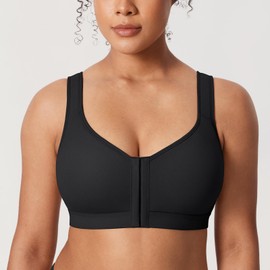 DELIMIRA Women's Inbarely Plus Posture Bras Front Closure Lightly Padded Plus Size Wireless Full Coverage Bra Black 48C