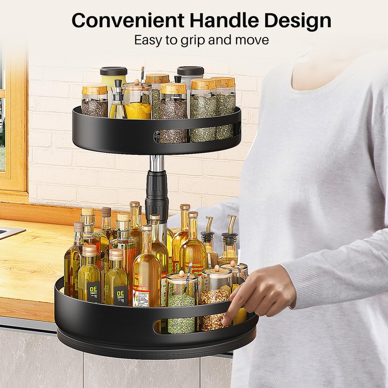 Lazy Susan Organizer Spice Rack - 2 Tier Height Adjustable