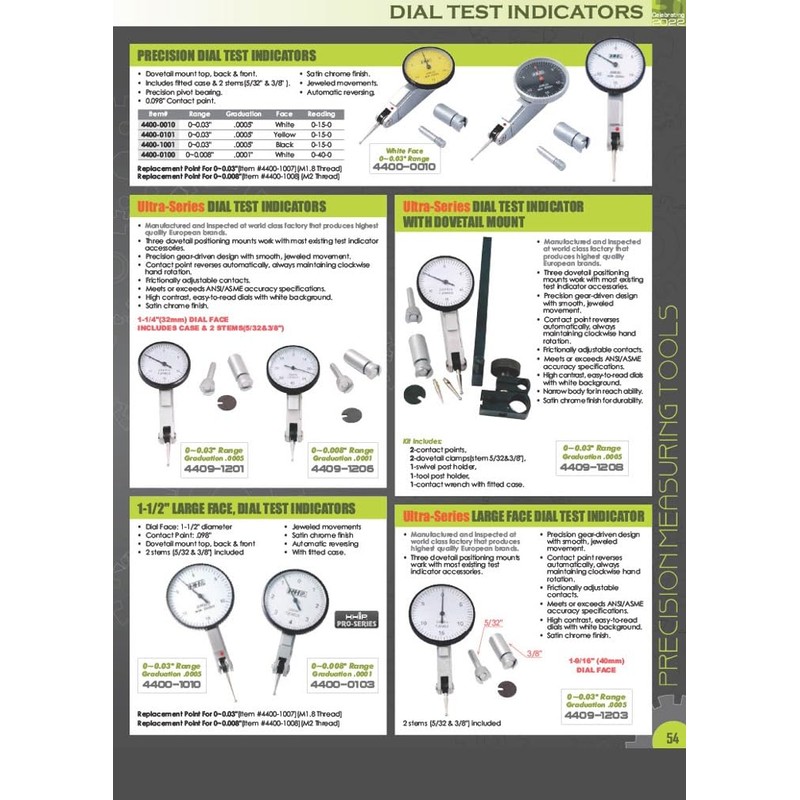 HHIP 4400-1260 Swiss Style Dial Test Indicator, 0-0.06"