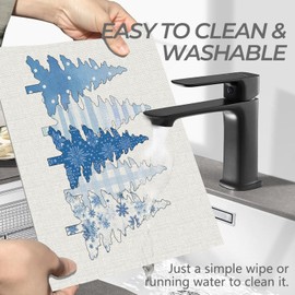 Blue Christmas Placemats, Christmas Tree Placemats, Blue Christmas Xmas Table Mats Washable Placemat for Home Winter Holiday Party Kitchen Dining Room Decoration 12x18 Inch