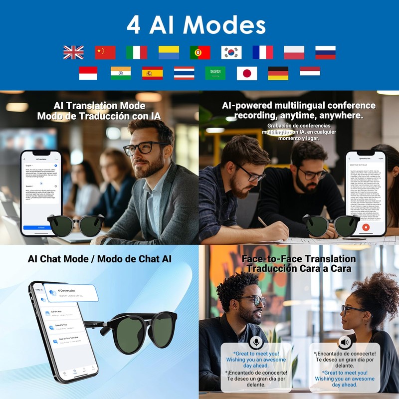 GetD Smart Sunglasses, Round Polarized Lens Bluetooth Glasses for Women/Men