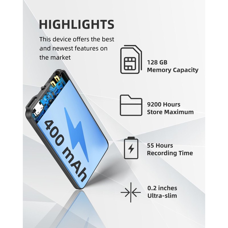 128GB(9200Hour) Voice Recorder, 3072Kbps Voice Activated Recorder,Audio Recorder with Magnetic